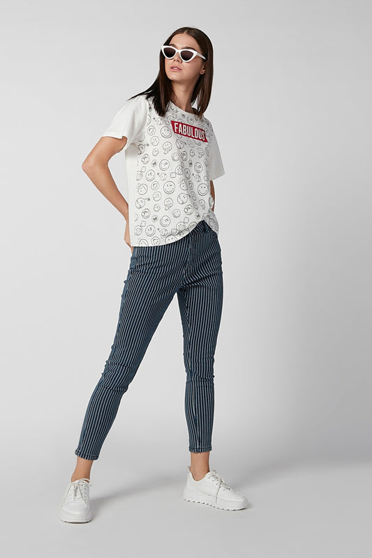 Printed T-shirt with Round Neck and Short Sleeves