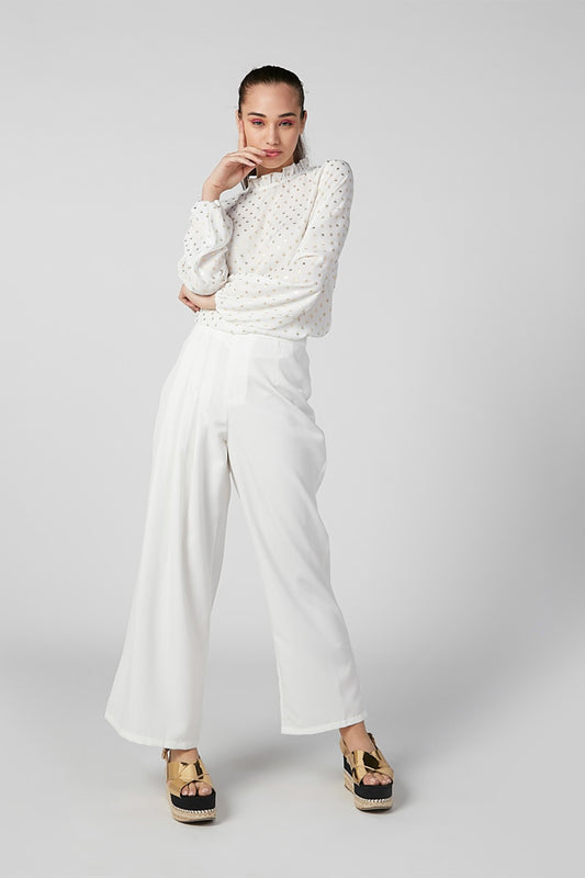Printed Top with High Neck and Bishop Sleeves
