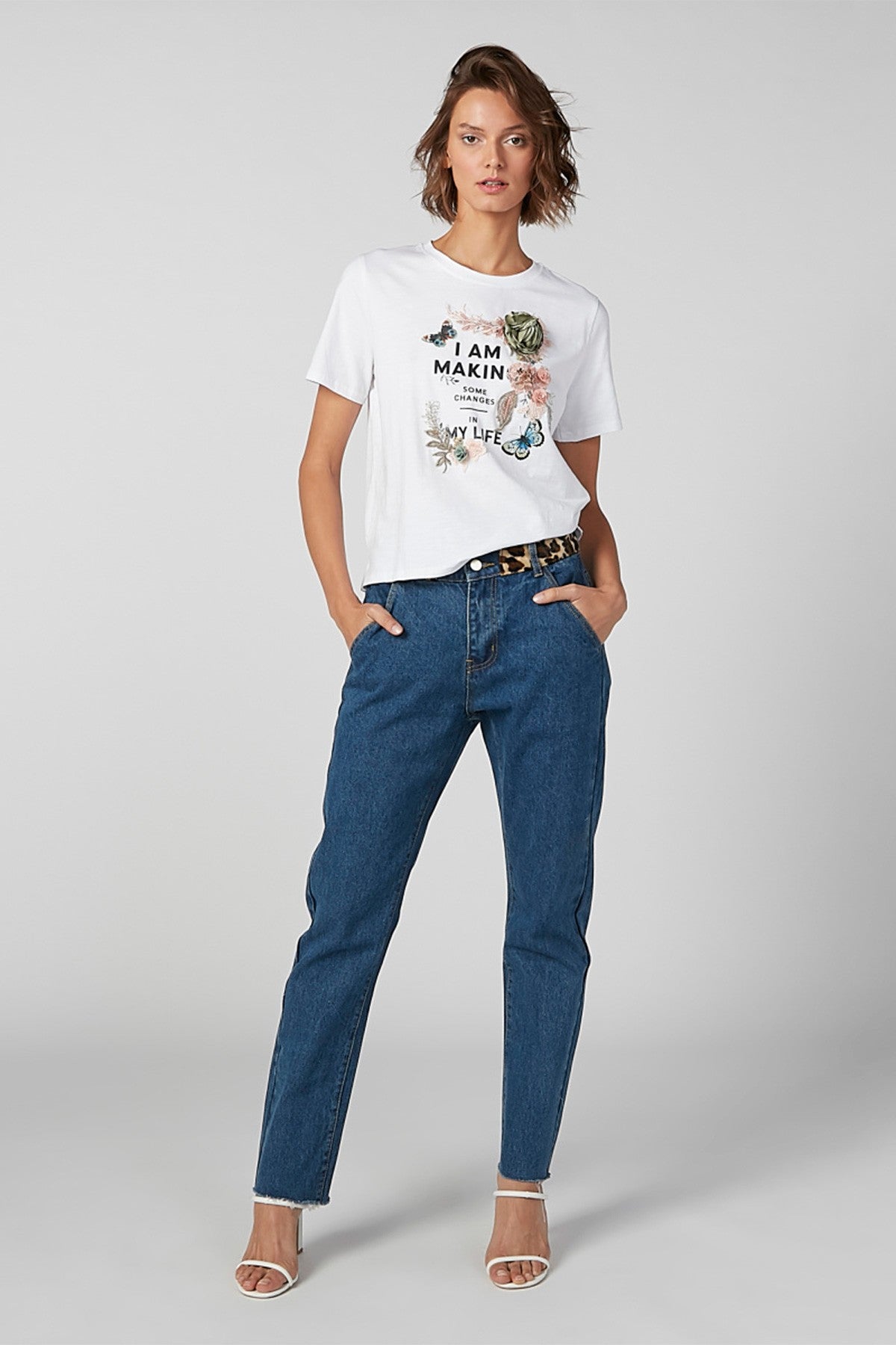 Printed T-shirt with Applique Detail and Short Sleeves