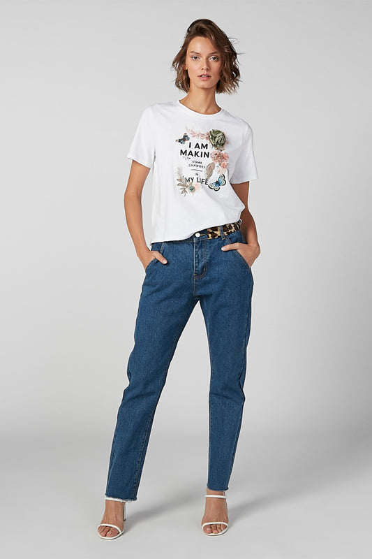 Printed T-shirt with Applique Detail and Short Sleeves