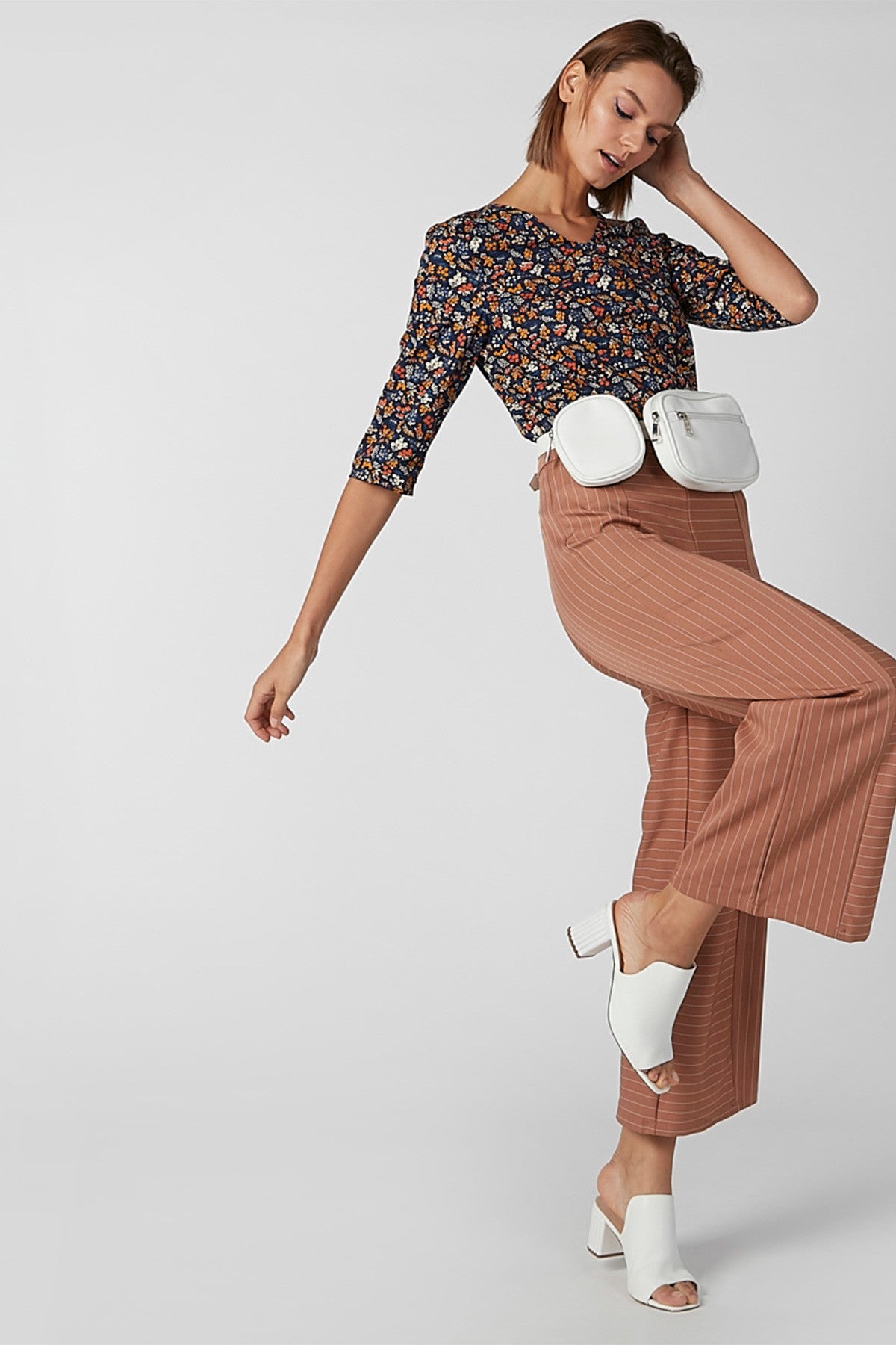 Striped Mid Waist Palazzo Pants with Elasticised Waistband