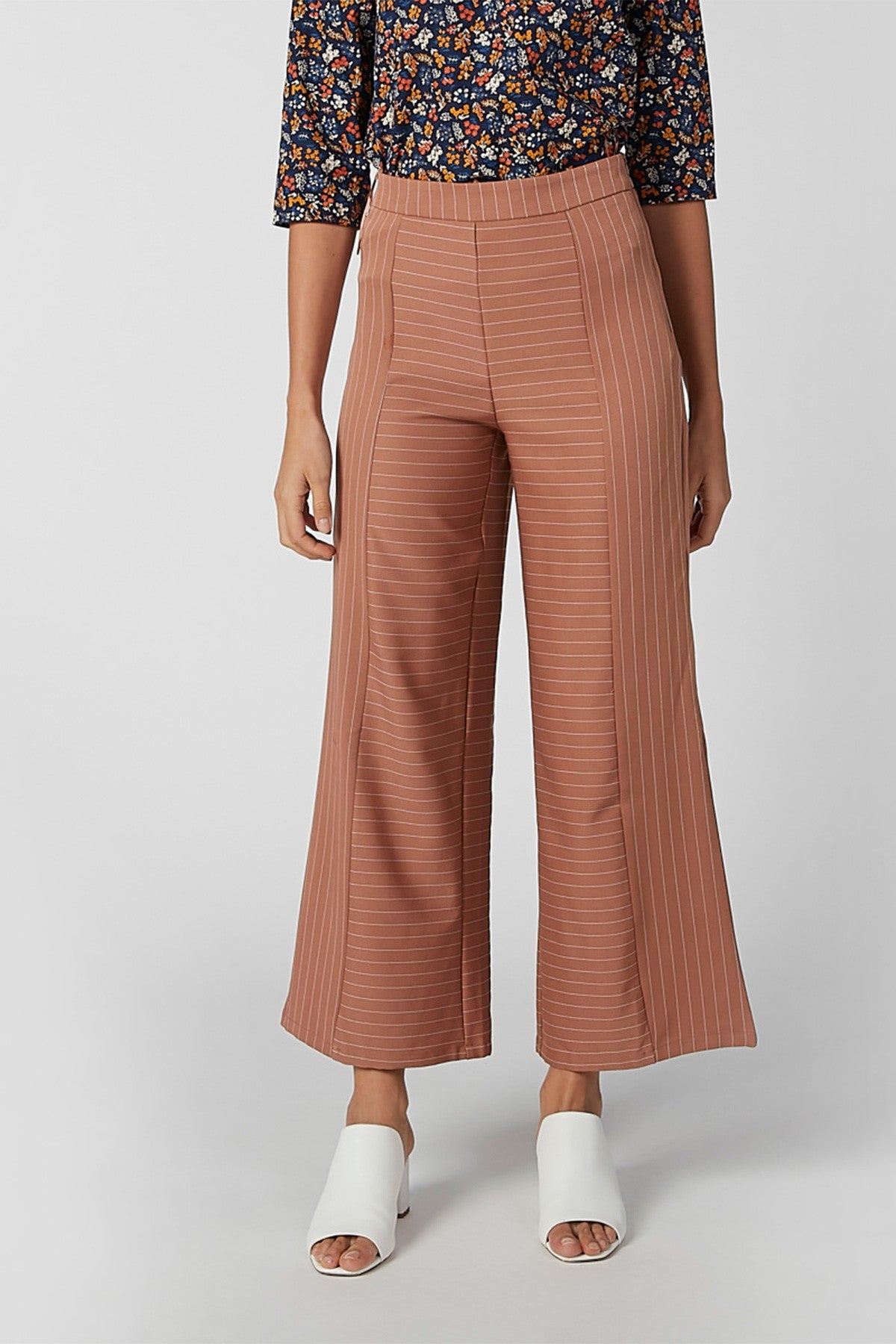 Striped Mid Waist Palazzo Pants with Elasticised Waistband
