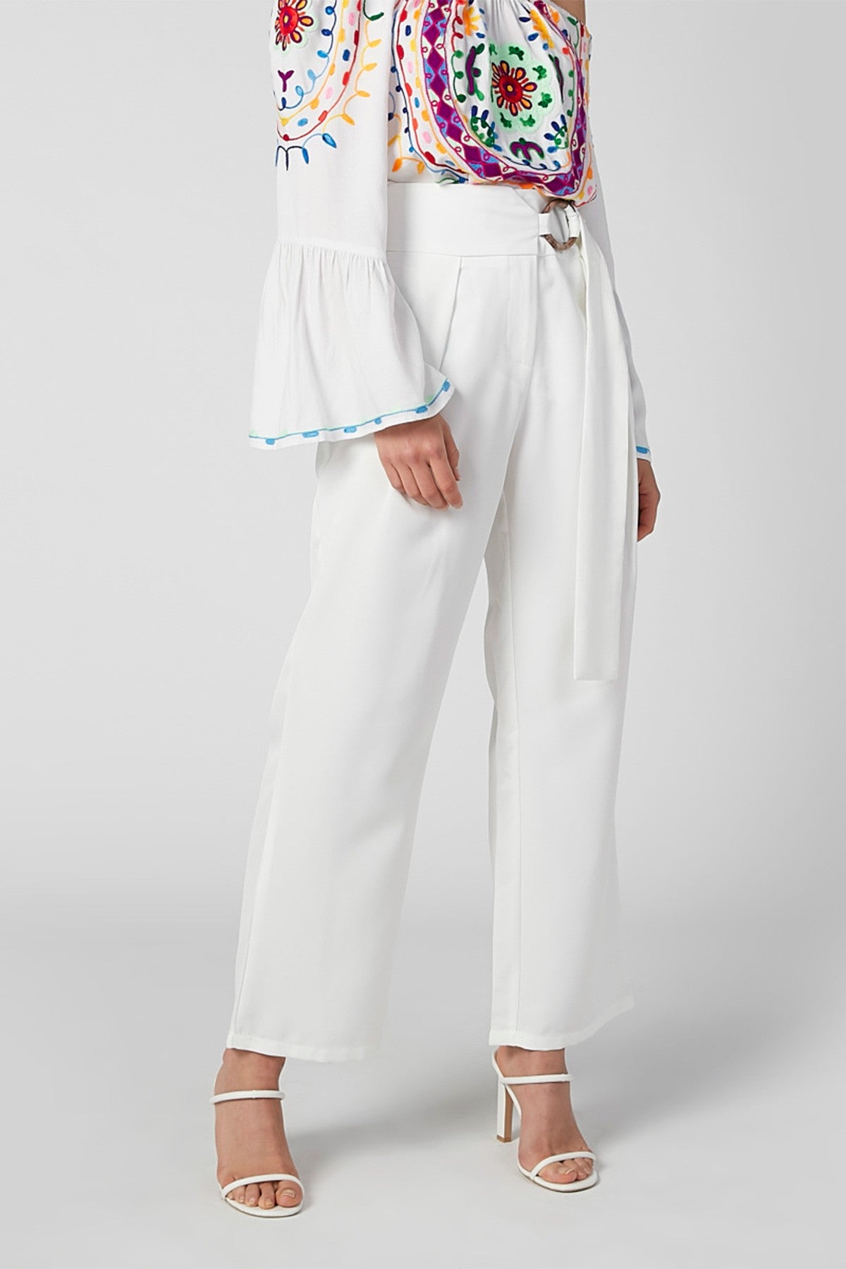 Full Length Plain Mid Waist Trousers with D-Ring Belt