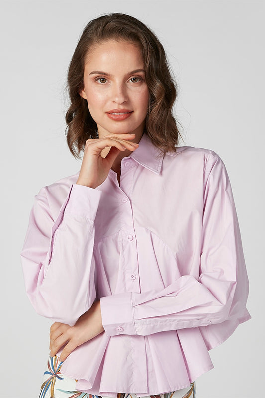 Solid Flared Shirt with Spread Collar and Long Sleeves