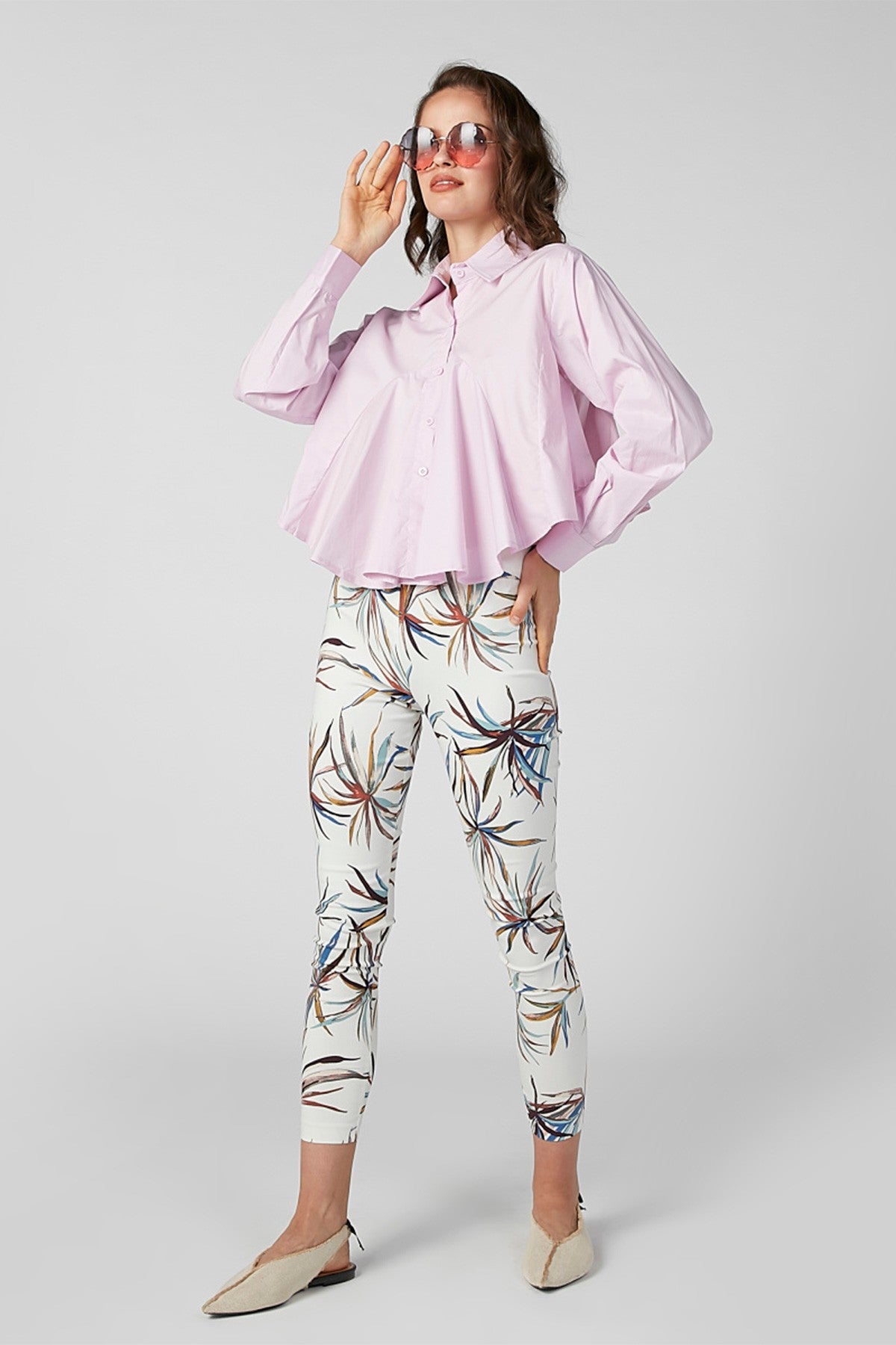 Solid Flared Shirt with Spread Collar and Long Sleeves
