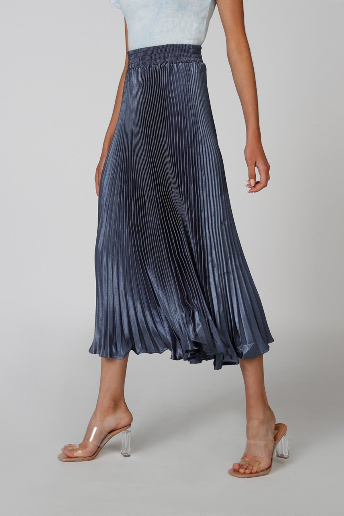 Pleated Midi A-line Skirt with Elasticised Waistband