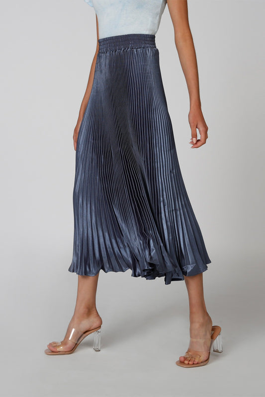 Pleated Midi A-line Skirt with Elasticised Waistband