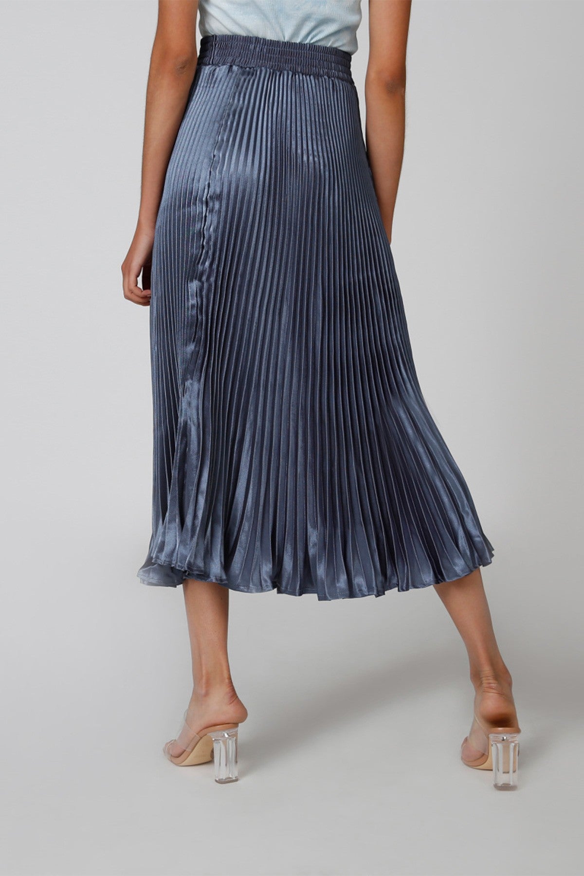 Pleated Midi A-line Skirt with Elasticised Waistband