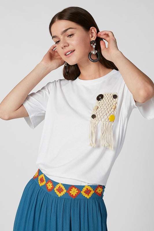 Textured T-shirt with Round Neck and Short Sleeves