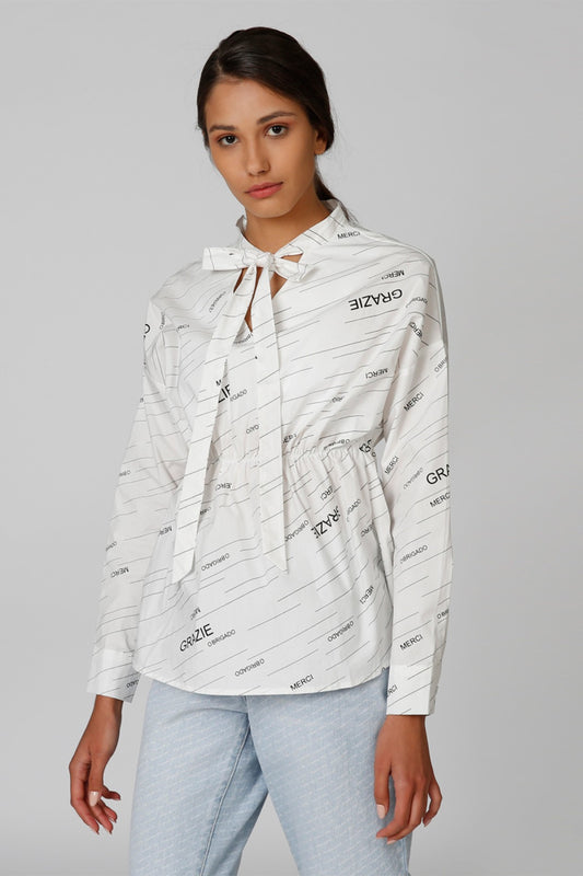 Printed Top with Long Sleeves and Tie Ups