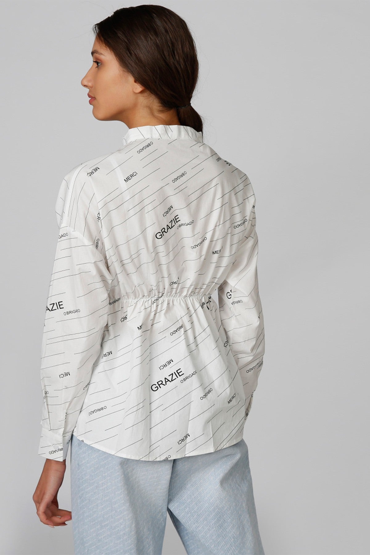 Printed Top with Long Sleeves and Tie Ups