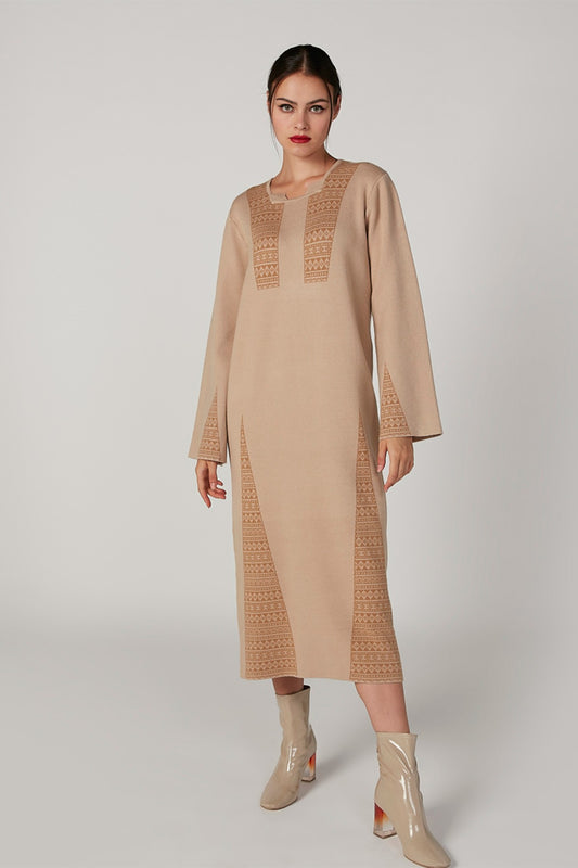 Textured Maxi Dress with Long Sleeves