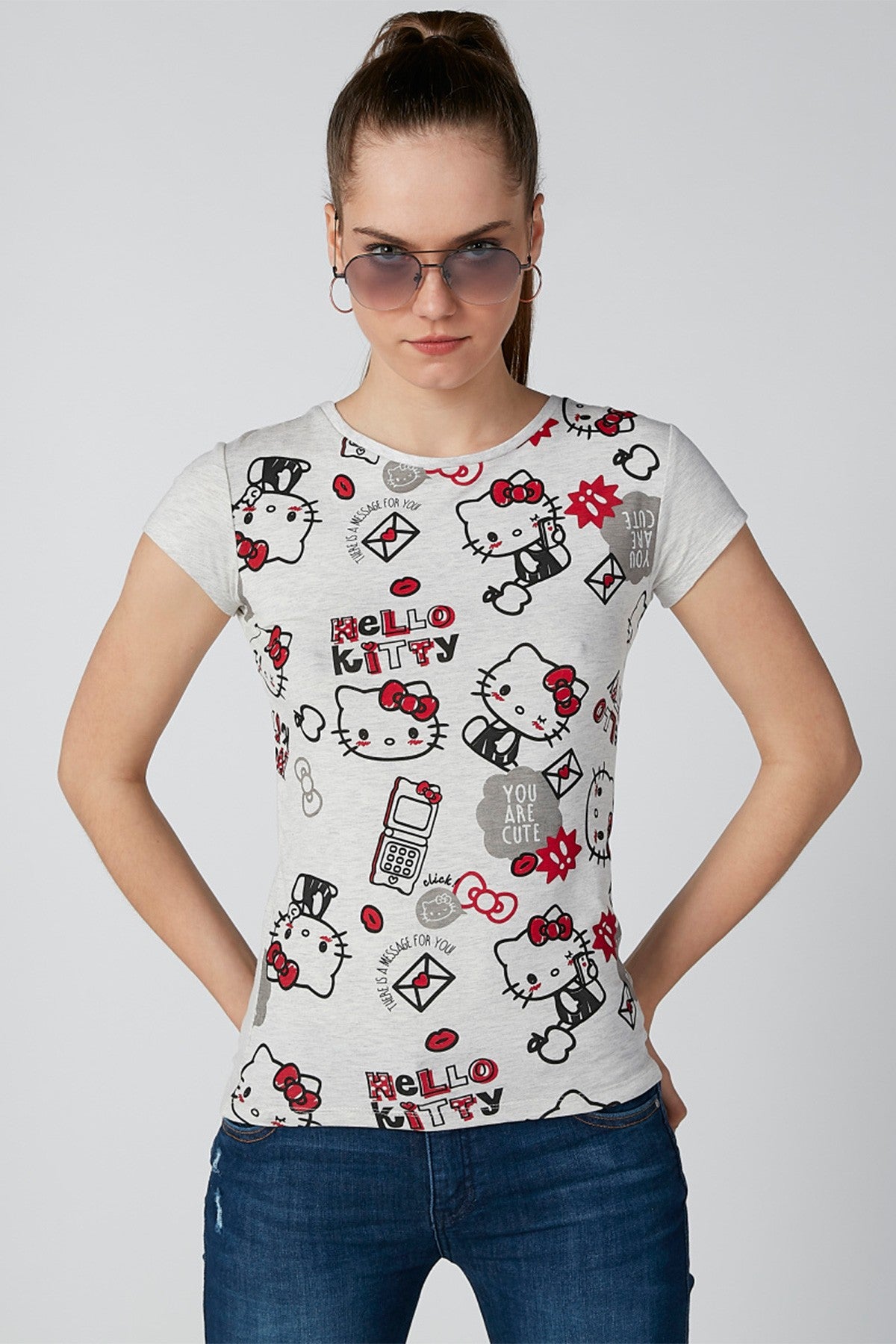 Hello Kitty Printed T-shirt with Cap Sleeves