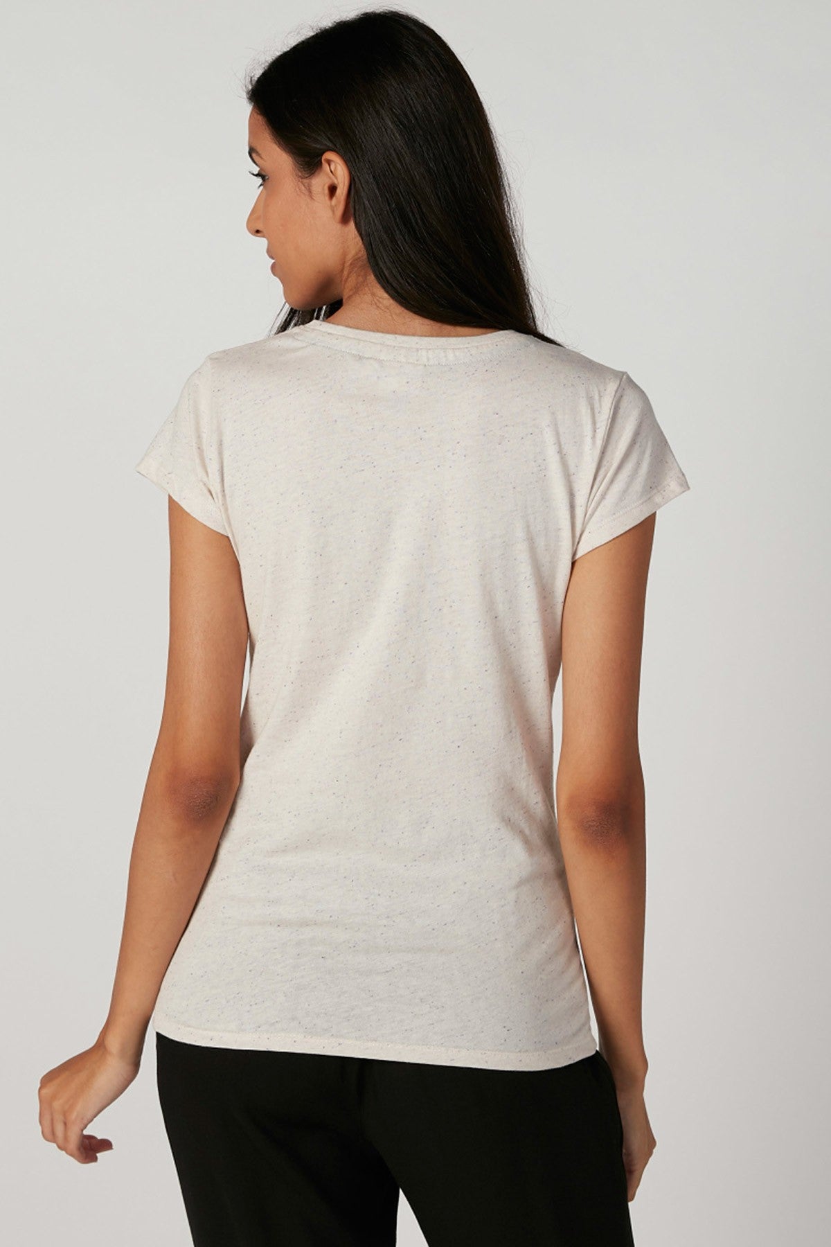 Printed T-shirt with Round Neck and Cap Sleeves