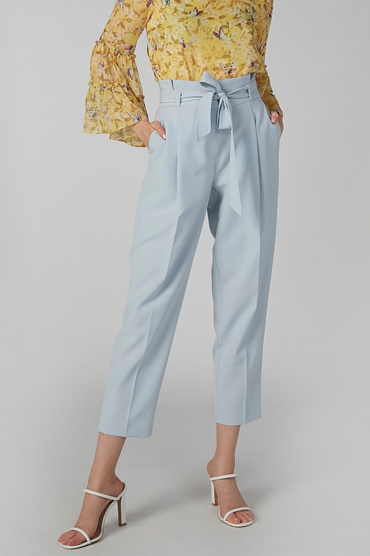 Plain Trousers with Paper Bag Waist and Pocket Detail
