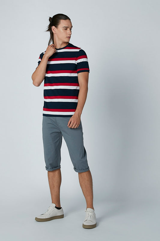 Solid Tapered Shorts with Folded Hem and Drawstring