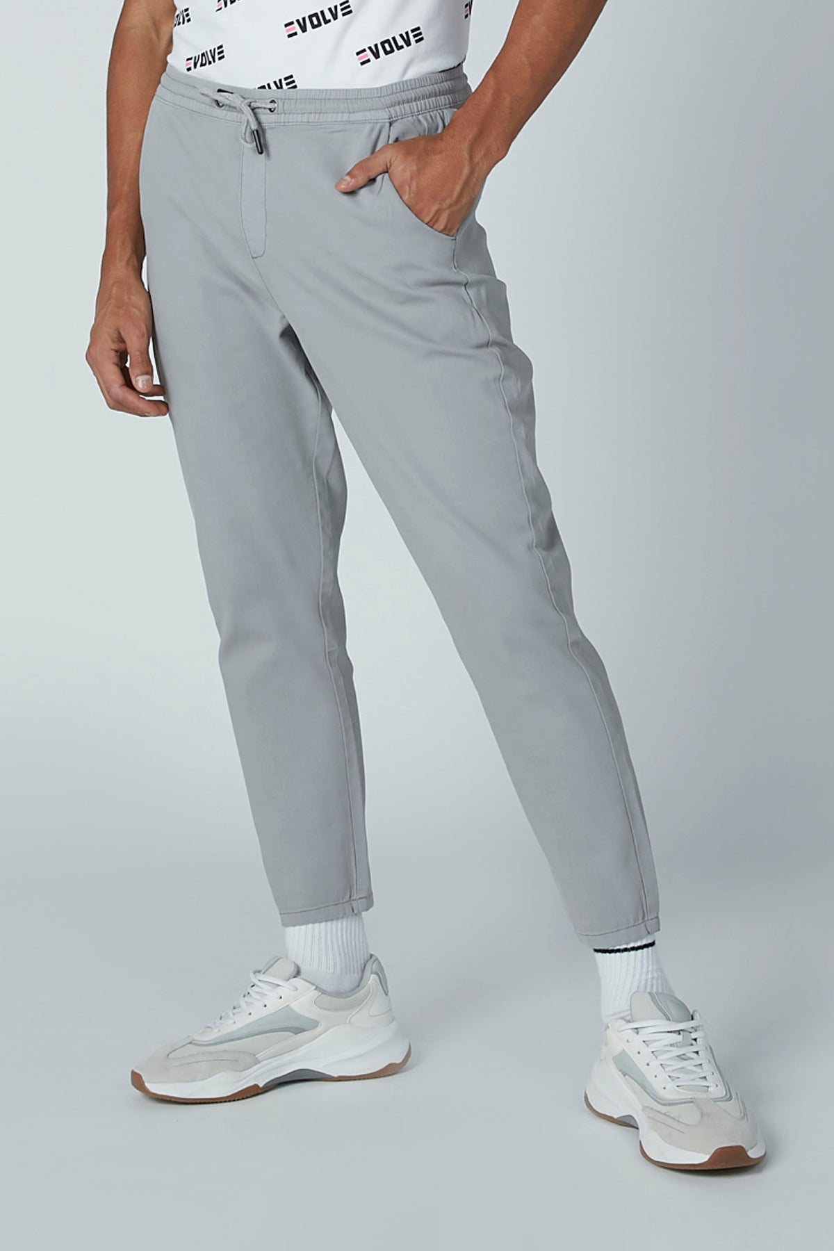 Plain Mid-Rise Trousers with Pocket Detail and Drawstring
