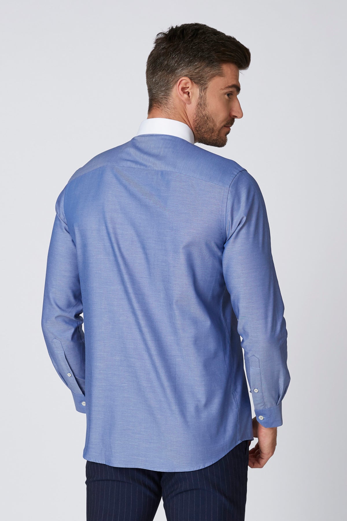 Solid Shirt with Contrast Spread Collar and Patch Pocket