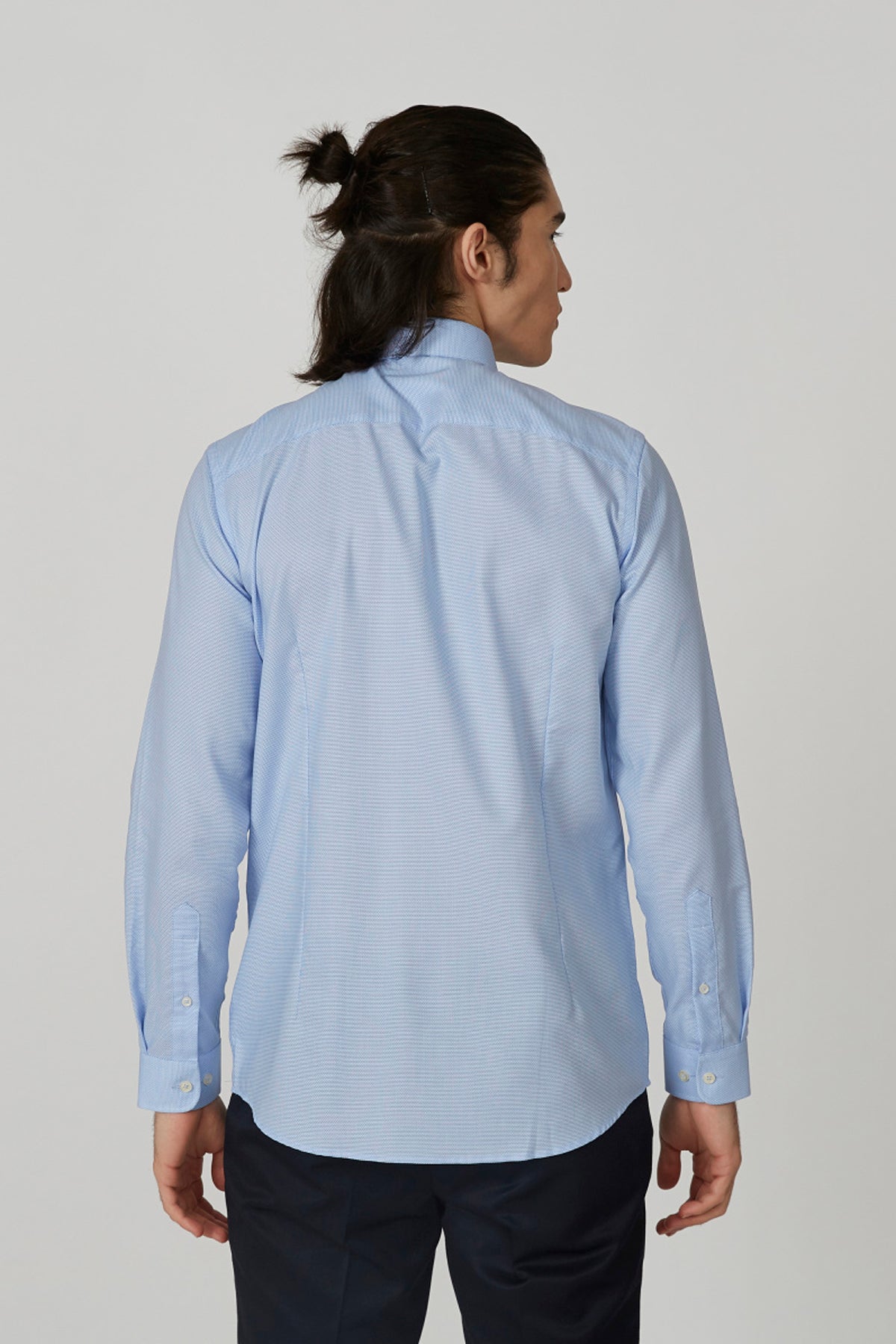 Textured Shirt with Spread Collar and Long Sleeves