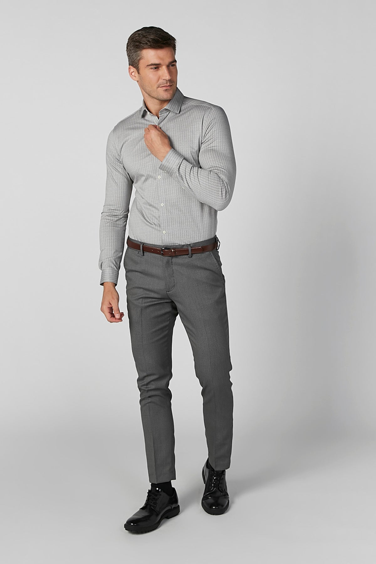 Slim Fit Textured Shirt with Long Sleeves