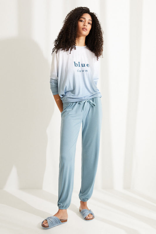 Long Blue Super Soft Jersey-Knit Long-Sleeved Pyjamas