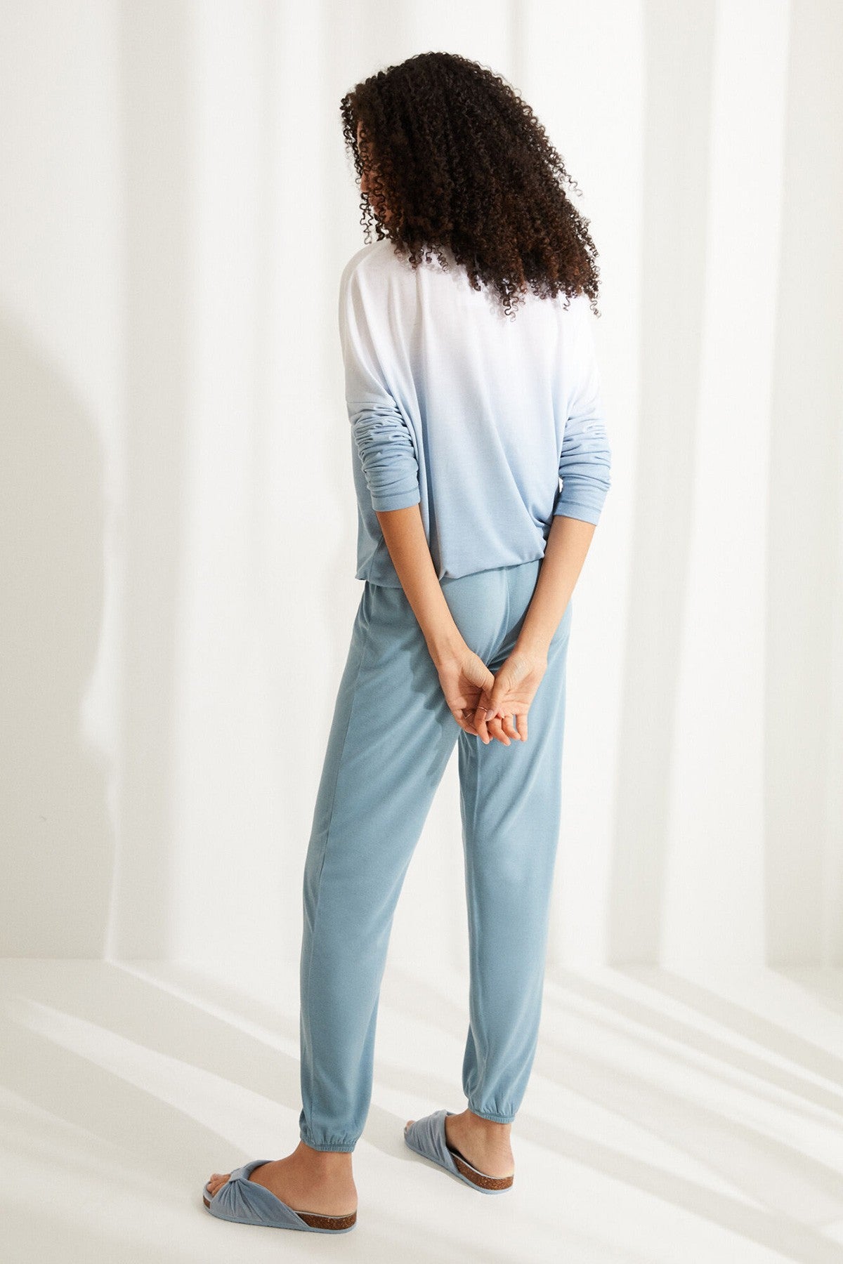 Long Blue Super Soft Jersey-Knit Long-Sleeved Pyjamas