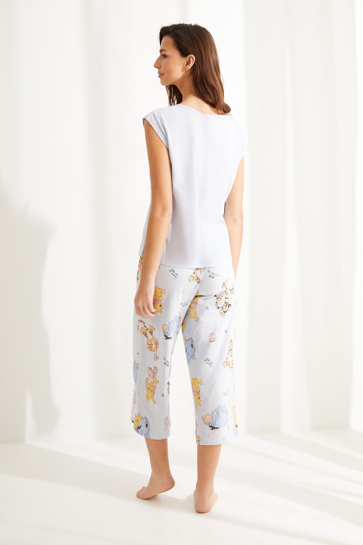 Blue Cotton Winnie The Pooh Short-Sleeved Capri Pyjamas