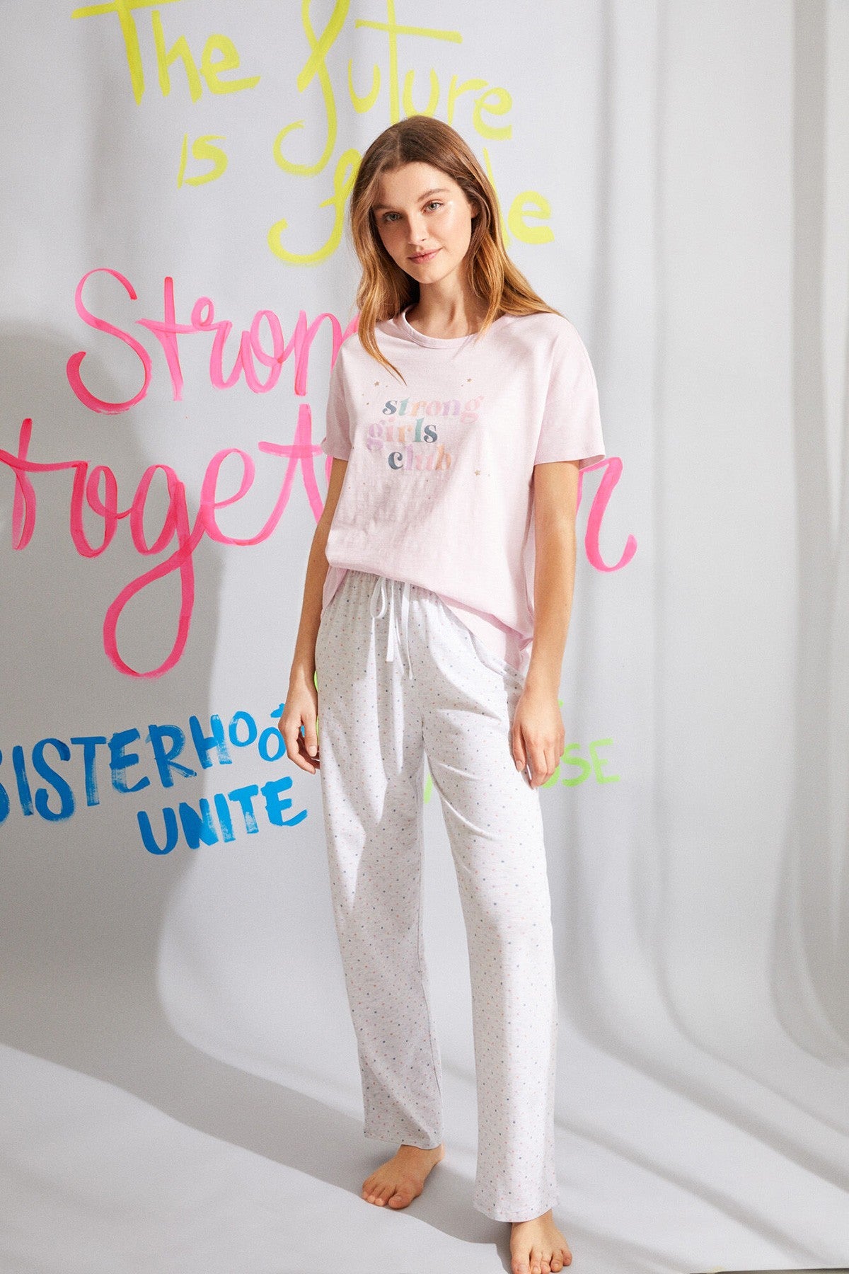 Pink Organic Cotton Long Pyjamas With Short Sleeves
