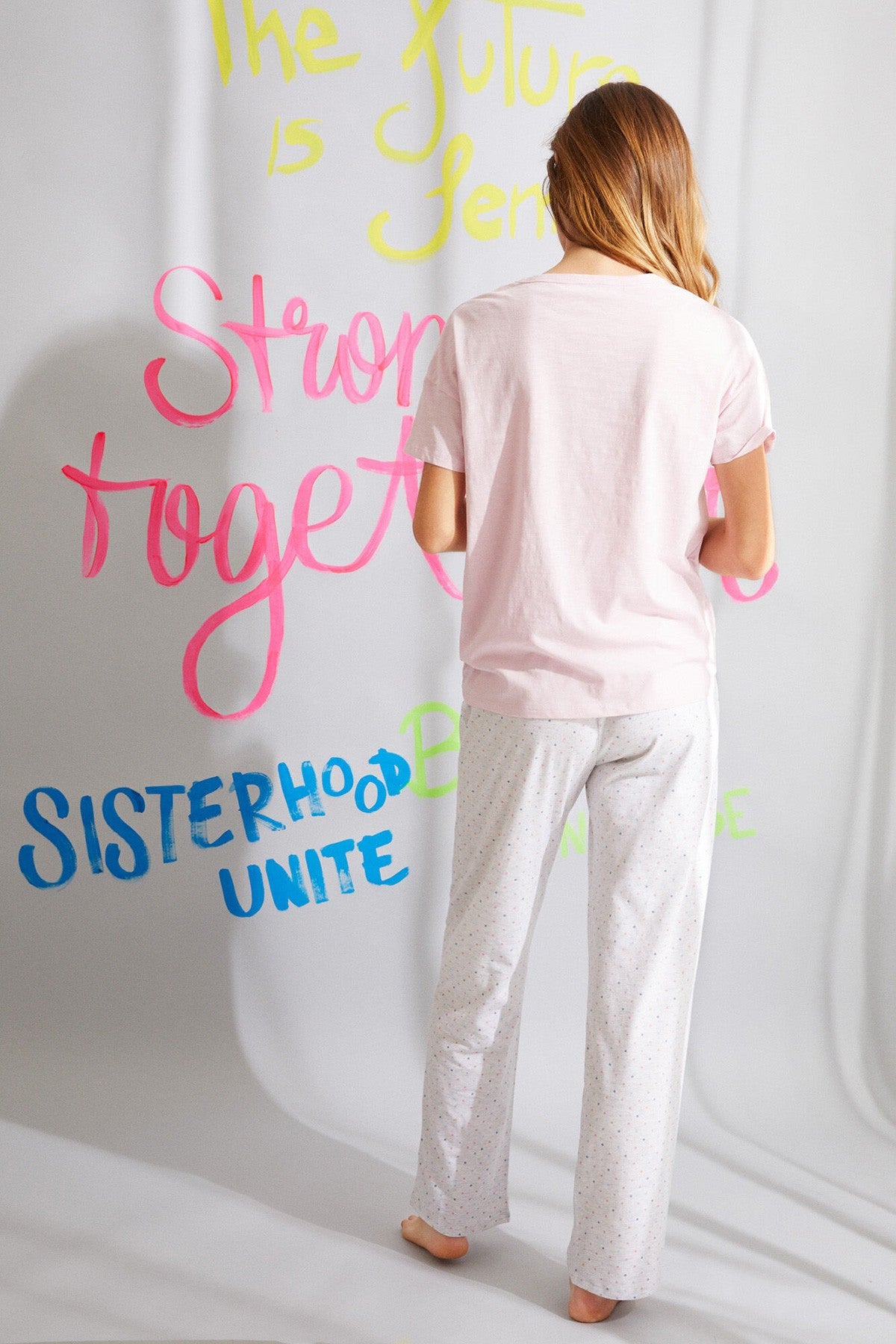 Pink Organic Cotton Long Pyjamas With Short Sleeves