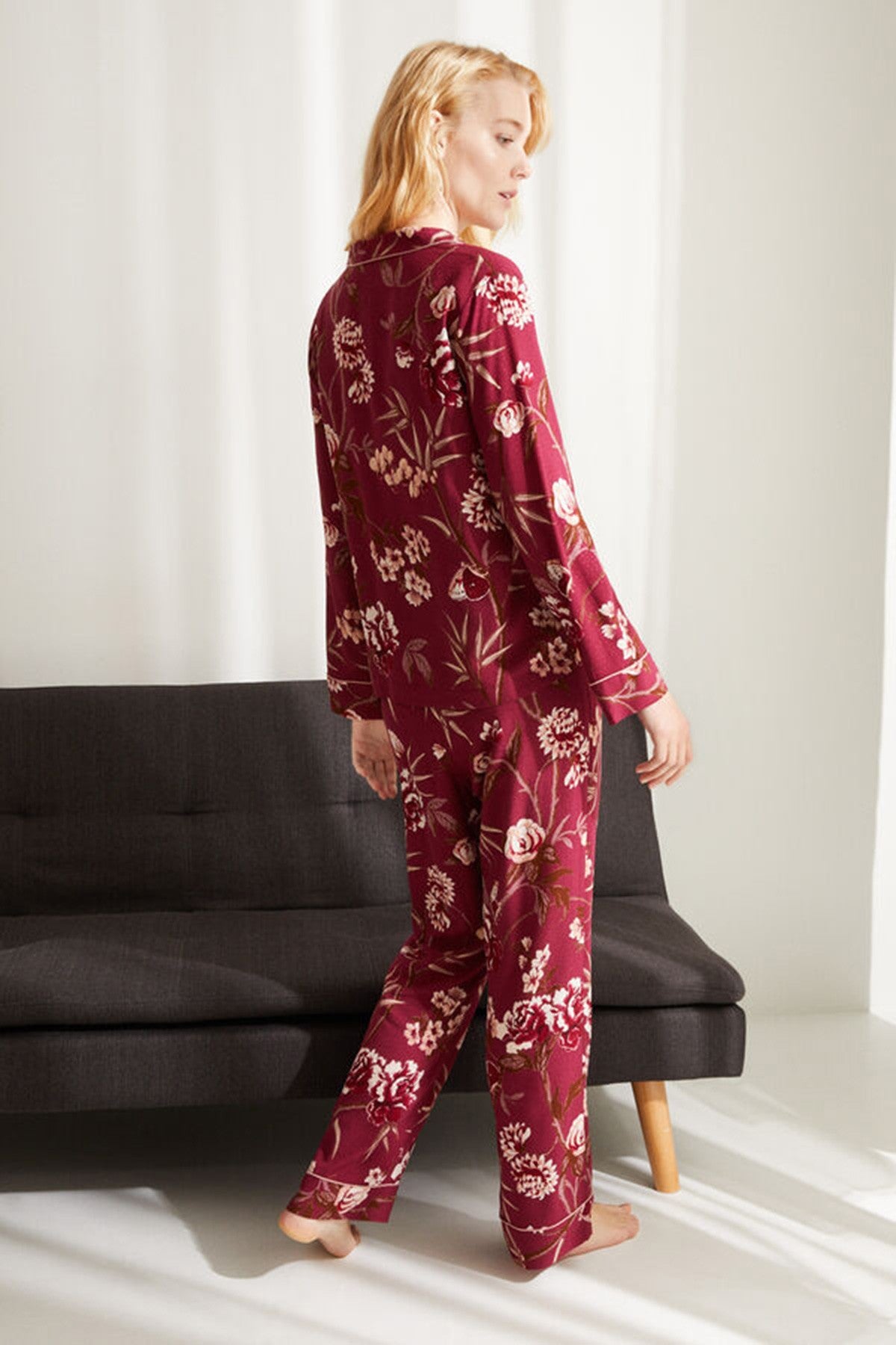 Classic Long Maroon Floral Pyjamas